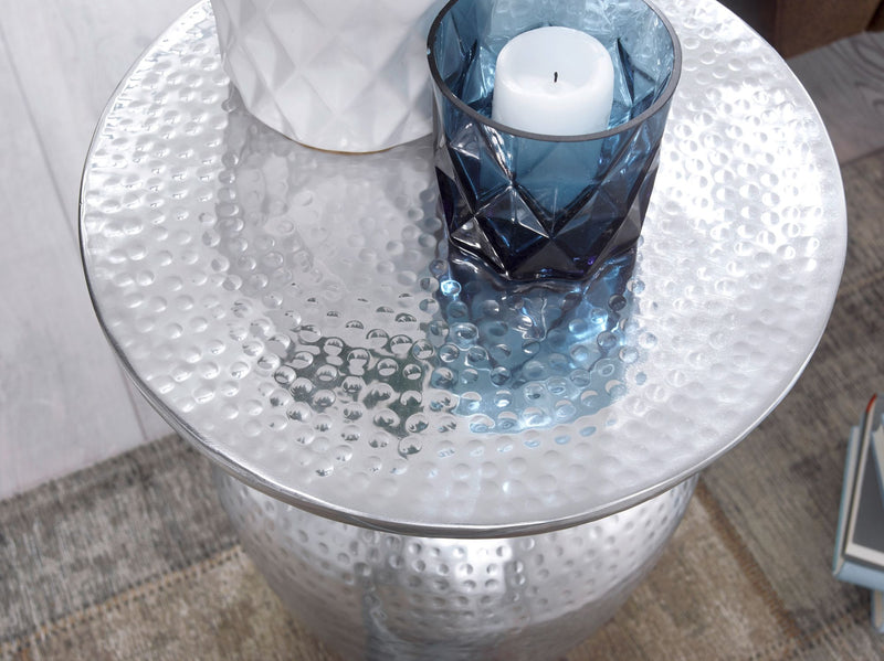 Beistelltisch Aluminium Silber rund orientalisch modern Hammerschlag