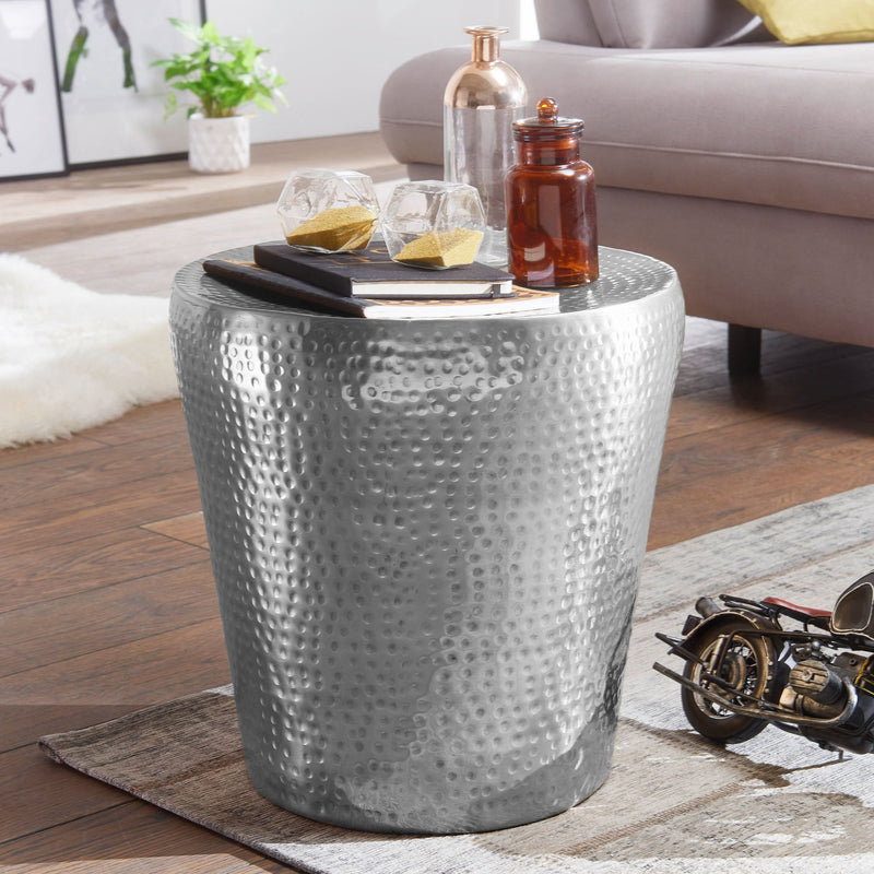 Beistelltisch Aluminium Silber orientalisch rund Hammerschlag 41x41x41cm