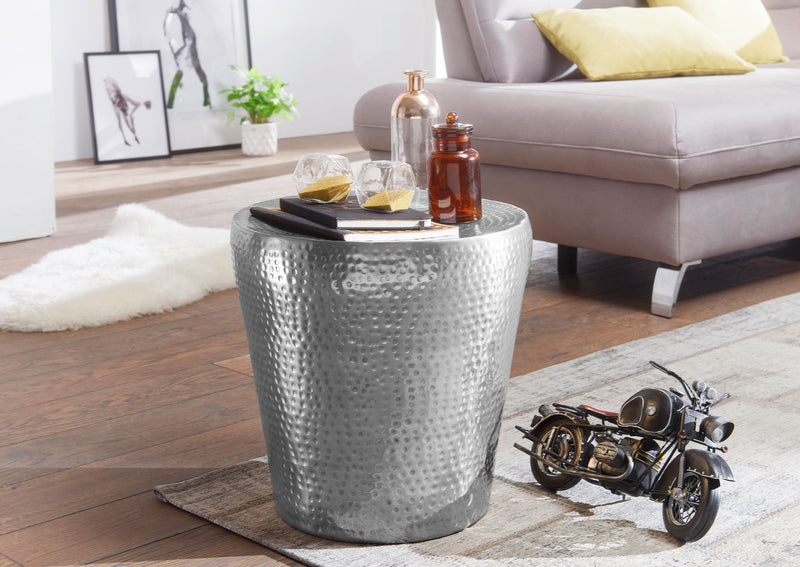 Beistelltisch Aluminium Silber orientalisch rund Hammerschlag 41x41x41cm