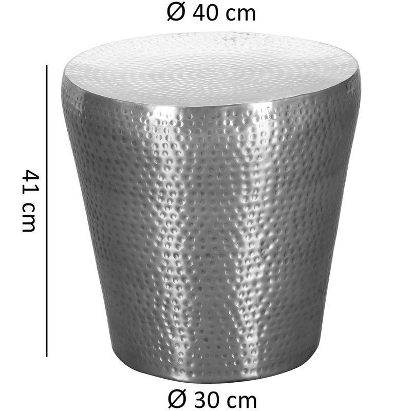 Beistelltisch Aluminium Silber orientalisch rund Hammerschlag 41x41x41cm