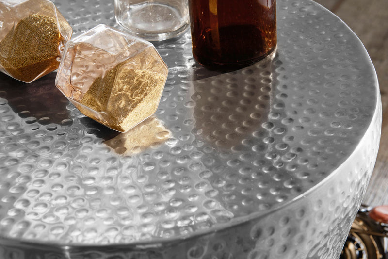 Beistelltisch Aluminium Silber orientalisch rund Hammerschlag 41x41x41cm