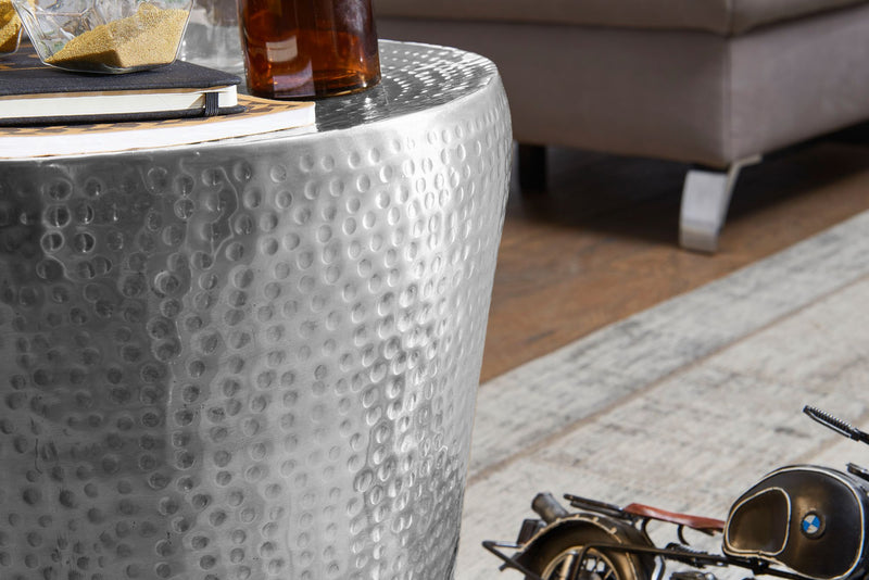 Beistelltisch Aluminium Silber orientalisch rund Hammerschlag 41x41x41cm