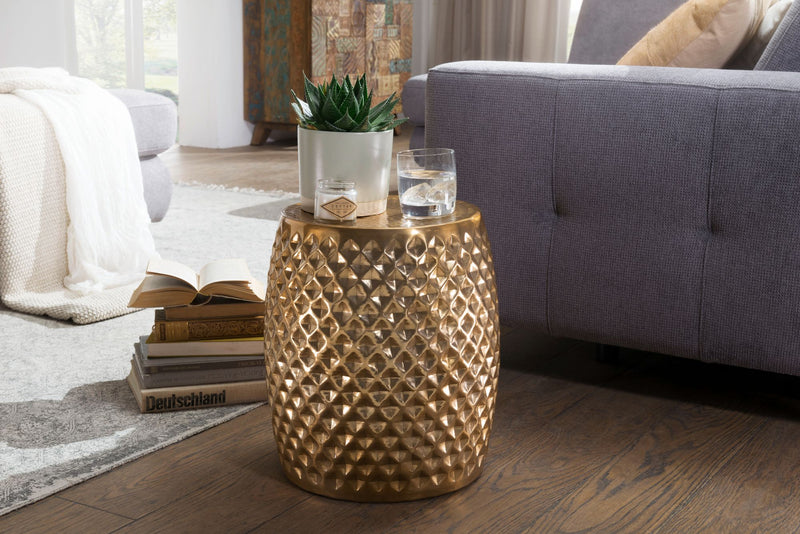Beistelltisch Aluminium Gold Rund Orientalisch 32x42x32 cm Modern