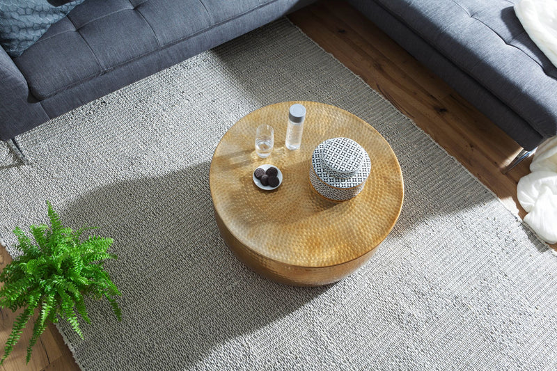 Couchtisch 75x31x75cm Aluminium Gold orientalisch rund Hammerschlag Design