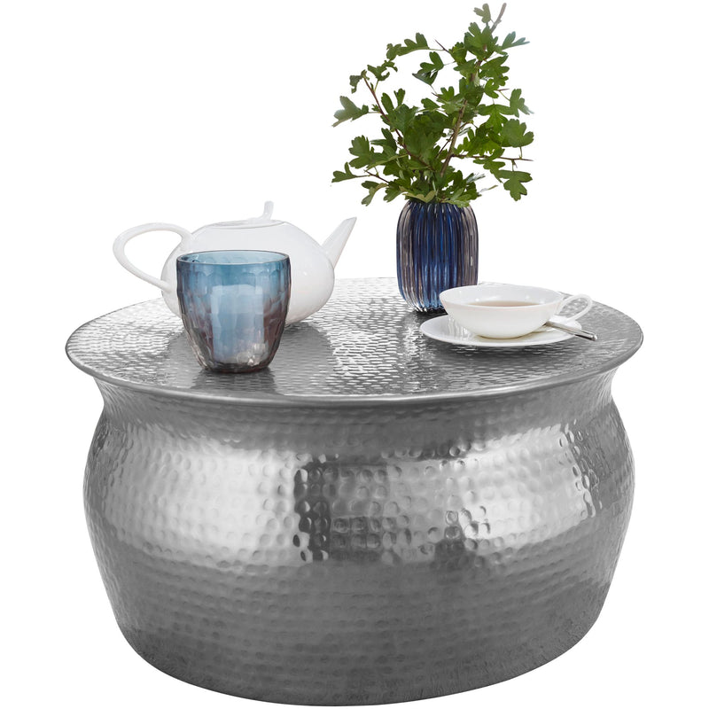 Couchtisch 60x30,5x60cm Aluminium Silber orientalisch rund Hammerschlag