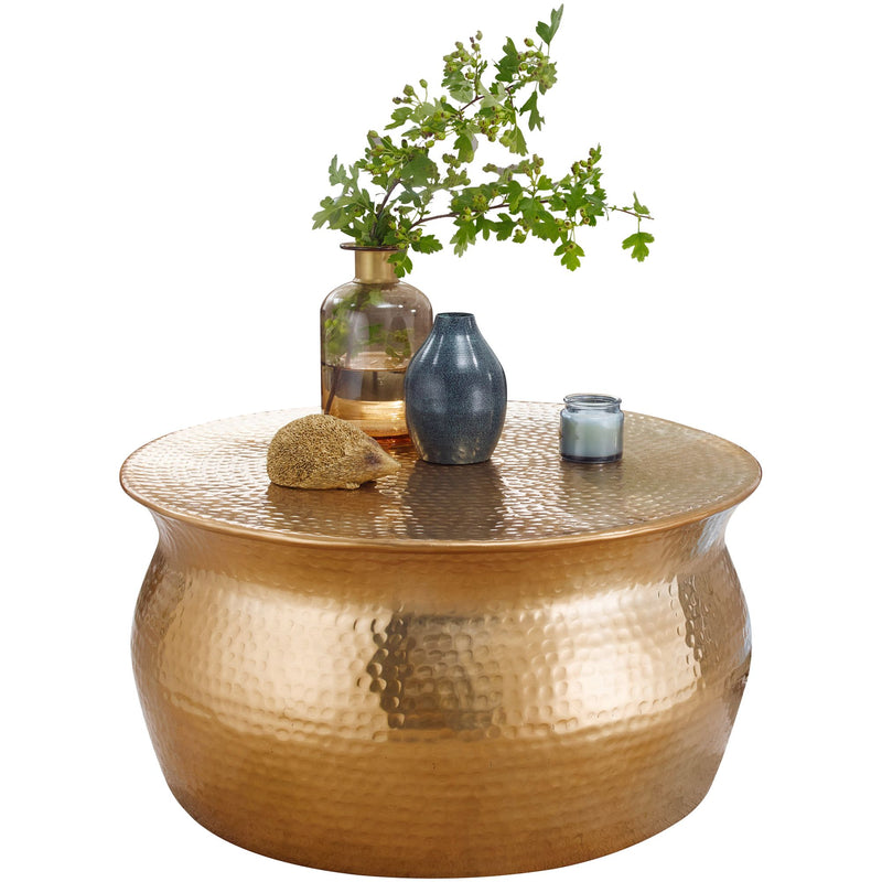 Couchtisch 60x30,5x60cm Aluminium Gold orientalisch rund Hammerschlag Design