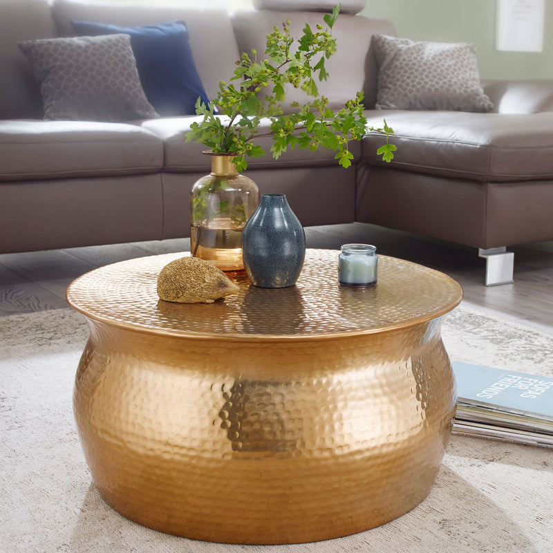 Couchtisch 60x30,5x60cm Aluminium Gold orientalisch rund Hammerschlag Design