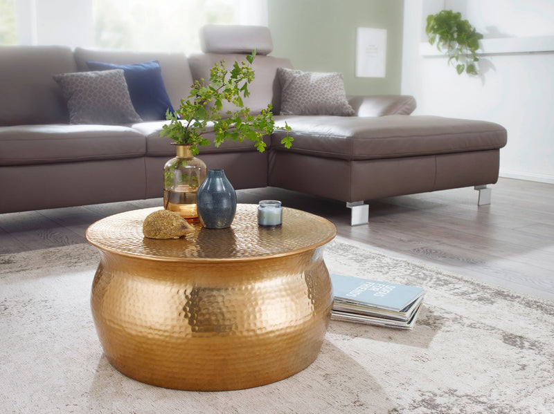 Couchtisch 60x30,5x60cm Aluminium Gold orientalisch rund Hammerschlag Design