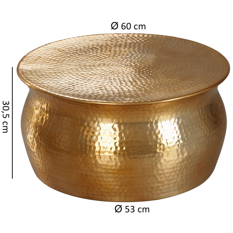 Couchtisch 60x30,5x60cm Aluminium Gold orientalisch rund Hammerschlag Design