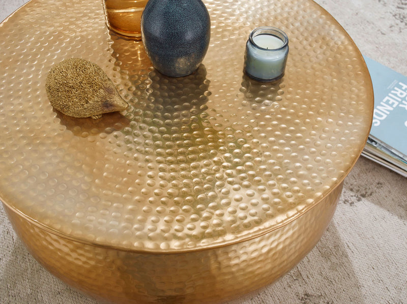Couchtisch 60x30,5x60cm Aluminium Gold orientalisch rund Hammerschlag Design