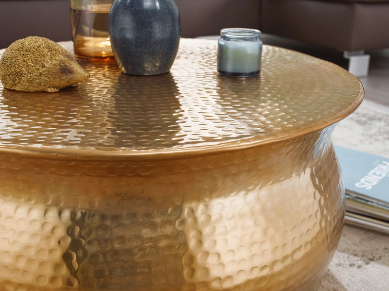 Couchtisch 60x30,5x60cm Aluminium Gold orientalisch rund Hammerschlag Design