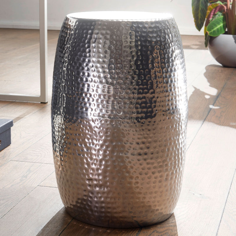 Beistelltisch Aluminium Silber rund orientalisch Hammerschlag 30x49,5cm