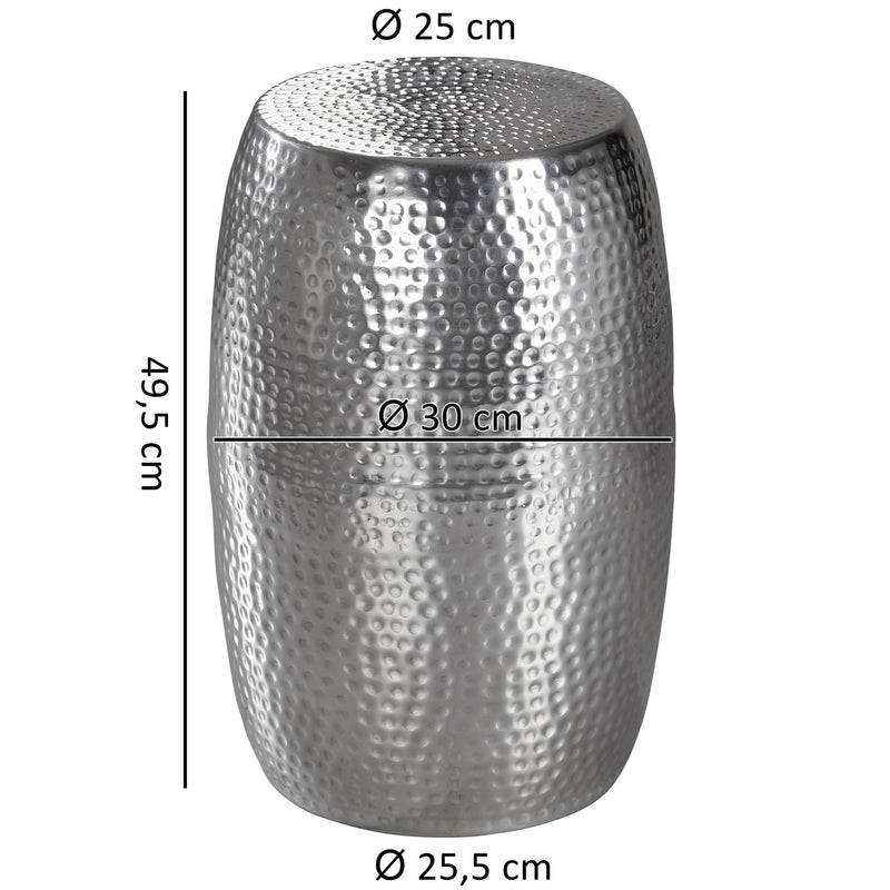Beistelltisch Aluminium Silber rund orientalisch Hammerschlag 30x49,5cm