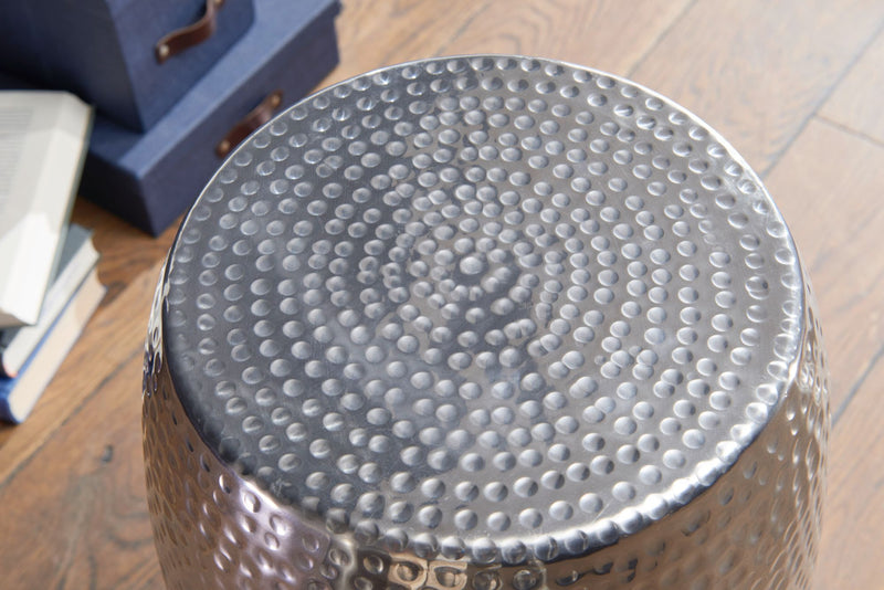 Beistelltisch Aluminium Silber rund orientalisch Hammerschlag 30x49,5cm