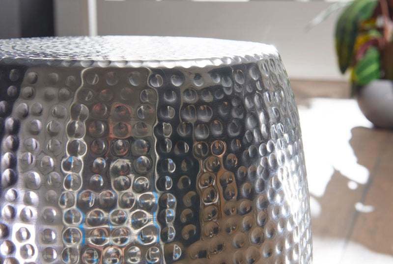 Beistelltisch Aluminium Silber rund orientalisch Hammerschlag 30x49,5cm