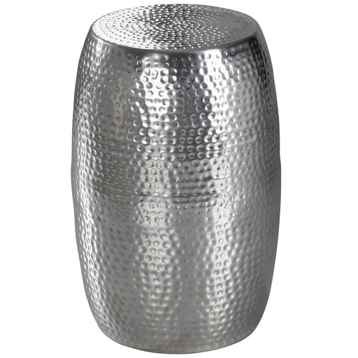 Beistelltisch Aluminium Silber rund orientalisch Hammerschlag in Gesamtansicht von vorne mit gehämmerter Oberflächenstruktur.