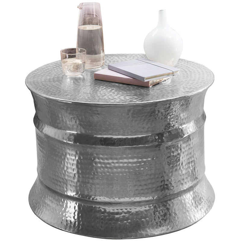 Couchtisch Aluminium Silber orientalisch rund Hammerschlag Design modern