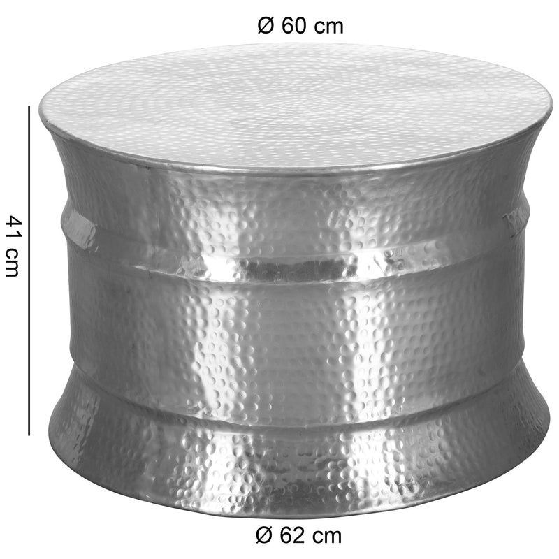 Couchtisch Aluminium Silber orientalisch rund Hammerschlag Design modern