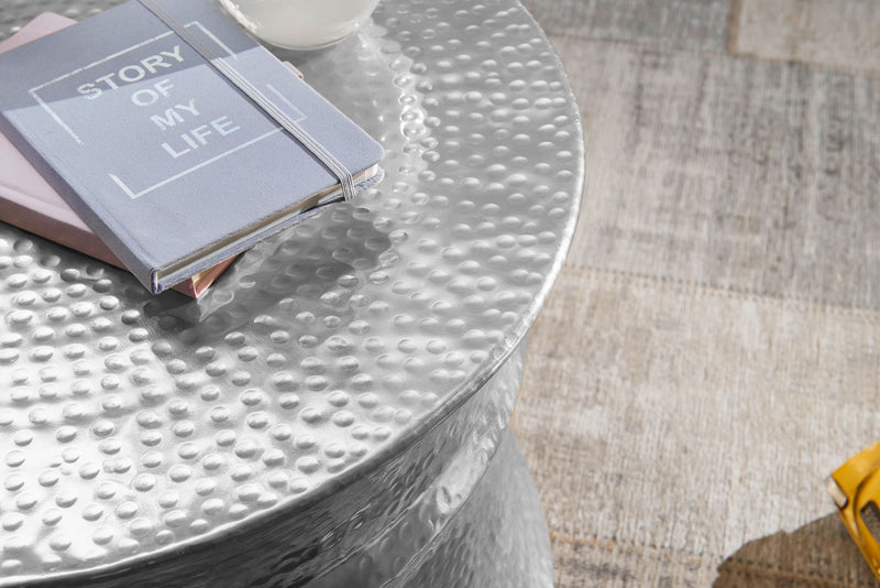 Couchtisch Aluminium Silber orientalisch rund Hammerschlag Design modern