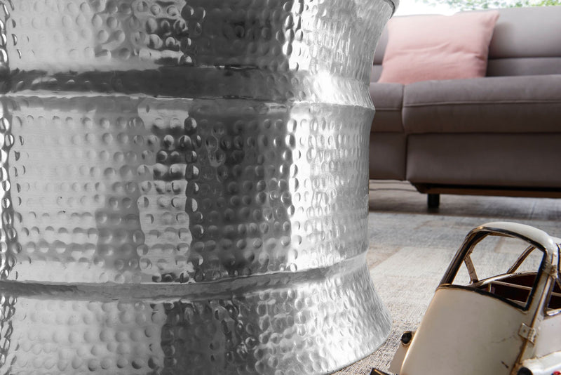 Couchtisch Aluminium Silber orientalisch rund Hammerschlag Design modern