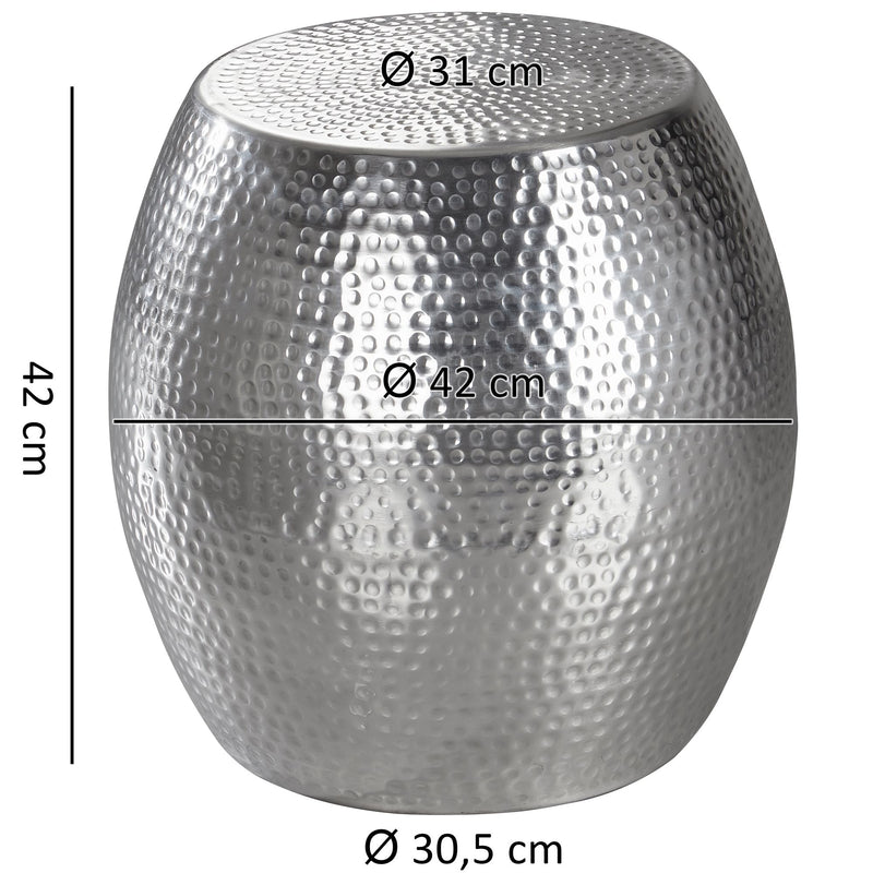 Beistelltisch Aluminium Silber Rund Orientalisch Hammerschlag 42x42x42cm
