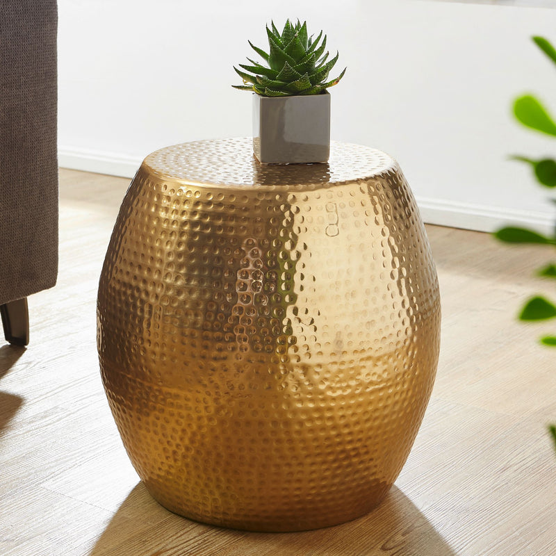 Beistelltisch Aluminium Gold Rund Orientalisch Hammerschlag 42x42x42cm