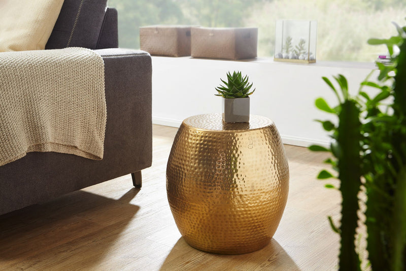 Beistelltisch Aluminium Gold Rund Orientalisch Hammerschlag 42x42x42cm