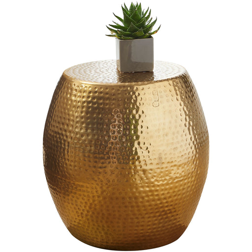 Beistelltisch Aluminium Gold Rund Orientalisch Hammerschlag in Gesamtansicht mit gehämmerter Oberfläche.