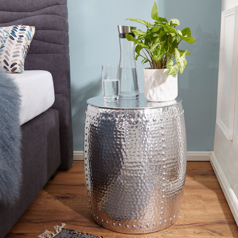Beistelltisch Aluminium Silber orientalisch rund 42x49x42cm modern