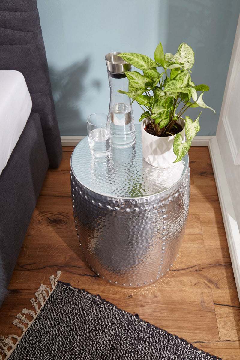 Beistelltisch Aluminium Silber orientalisch rund 42x49x42cm modern