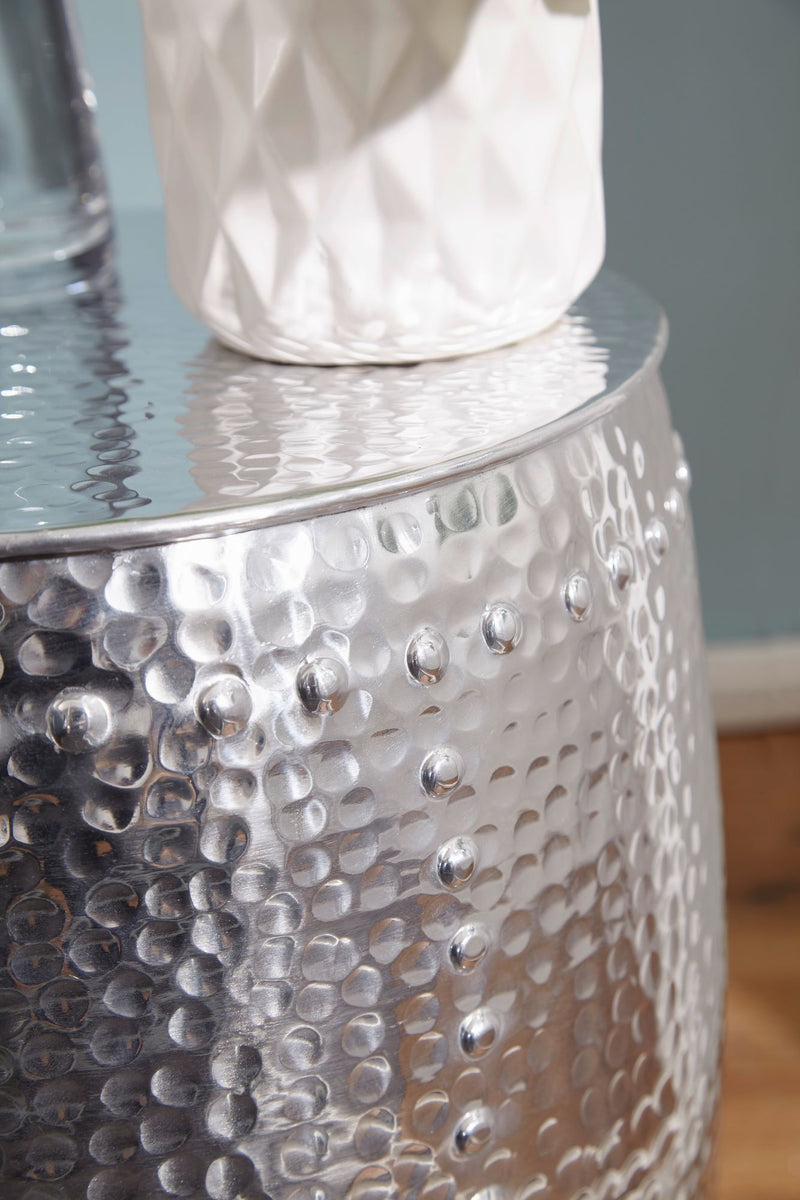 Beistelltisch Aluminium Silber orientalisch rund 42x49x42cm modern