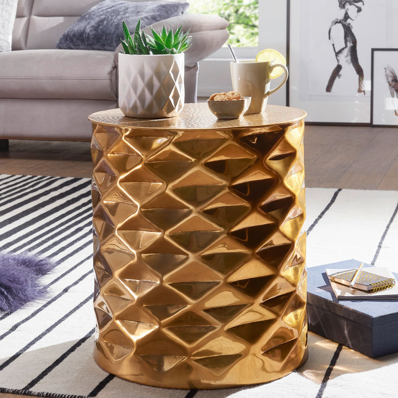 Beistelltisch Aluminium Gold Rund Orientalisch Hammerschlag 43,5x48 cm