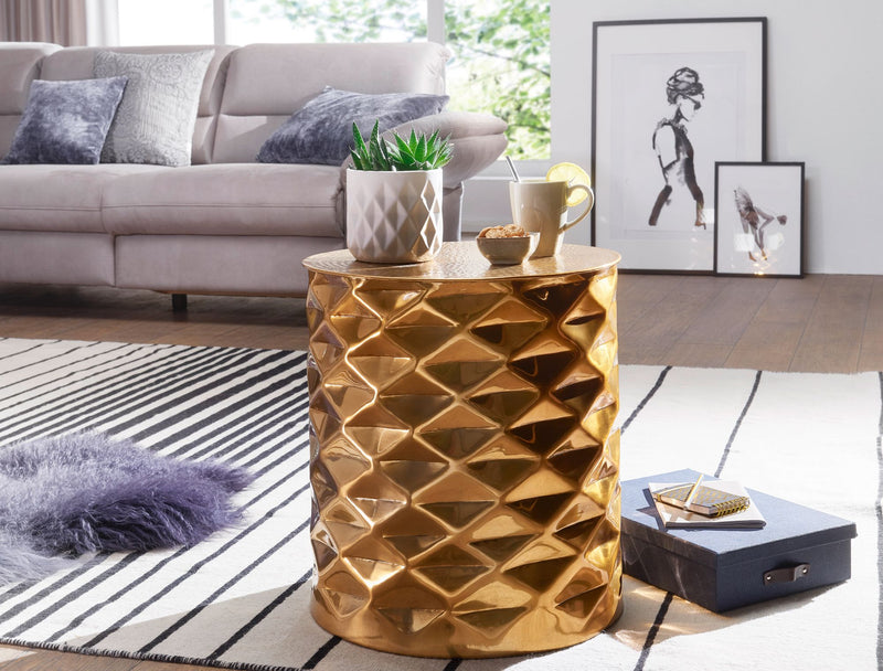 Beistelltisch Aluminium Gold Rund Orientalisch Hammerschlag 43,5x48 cm