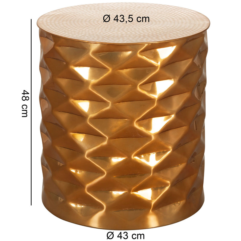 Beistelltisch Aluminium Gold Rund Orientalisch Hammerschlag 43,5x48 cm