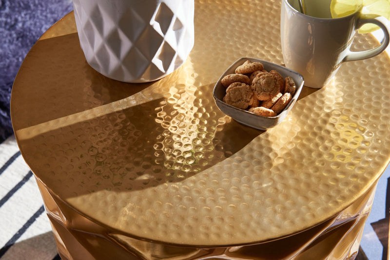 Beistelltisch Aluminium Gold Rund Orientalisch Hammerschlag 43,5x48 cm