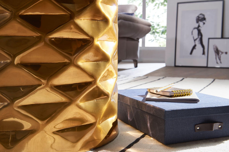 Beistelltisch Aluminium Gold Rund Orientalisch Hammerschlag 43,5x48 cm