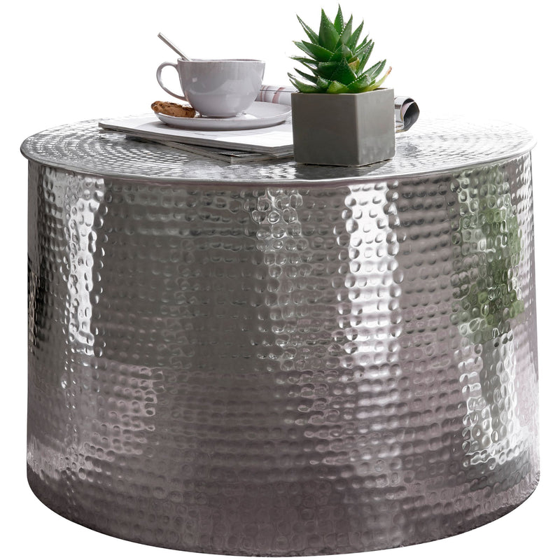 Couchtisch Aluminium Rund Orientalisch Silbern Hammerschlag Modern
