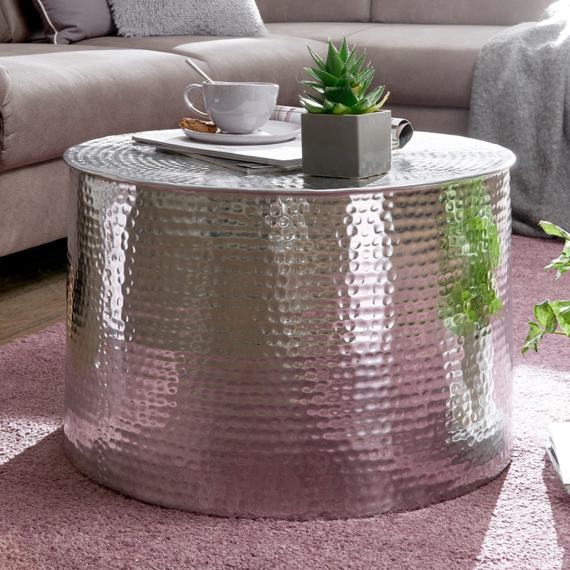 Couchtisch Aluminium Rund Orientalisch Silbern Hammerschlag Modern