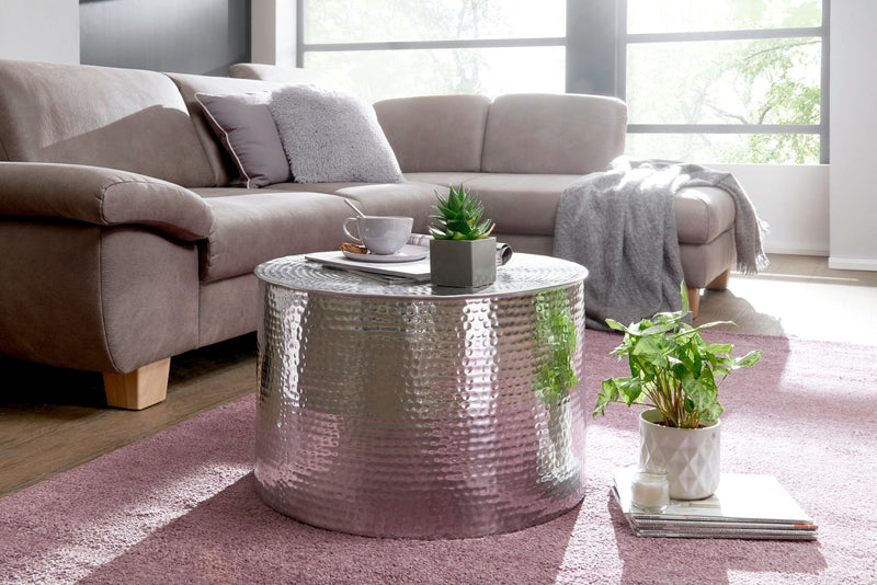 Couchtisch Aluminium Rund Orientalisch Silbern Hammerschlag Modern