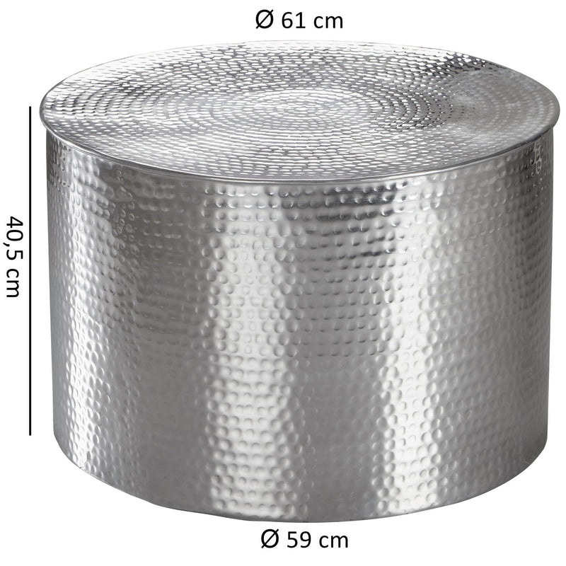 Couchtisch Aluminium Rund Orientalisch Silbern Hammerschlag Modern