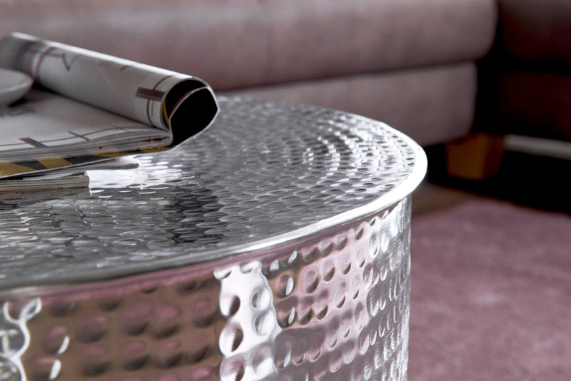 Couchtisch Aluminium Rund Orientalisch Silbern Hammerschlag Modern