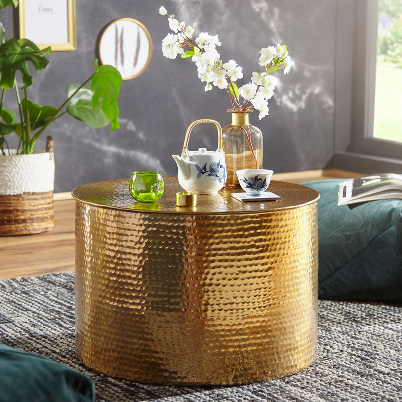 Couchtisch Aluminium Gold Rund Orientalisch Hammerschlag Modern