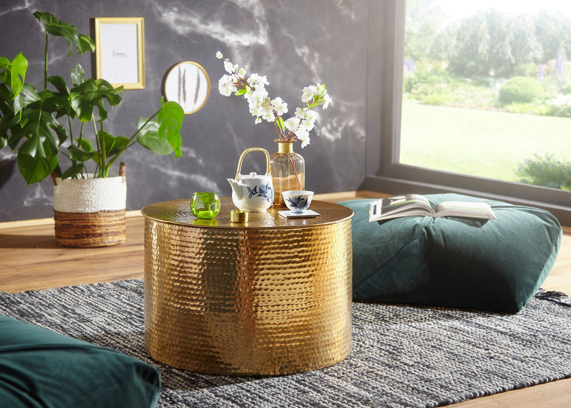Couchtisch Aluminium Gold Rund Orientalisch Hammerschlag Modern