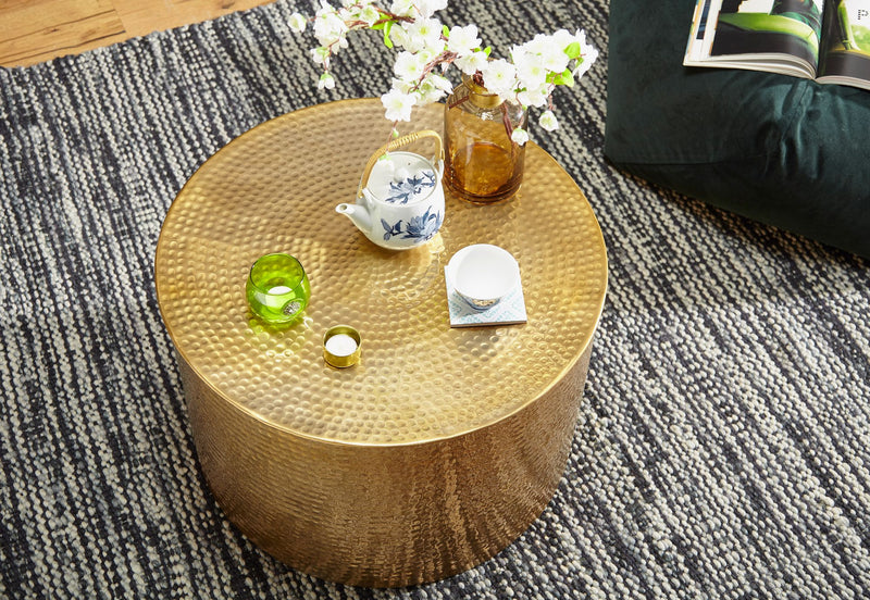 Couchtisch Aluminium Gold Rund Orientalisch Hammerschlag Modern