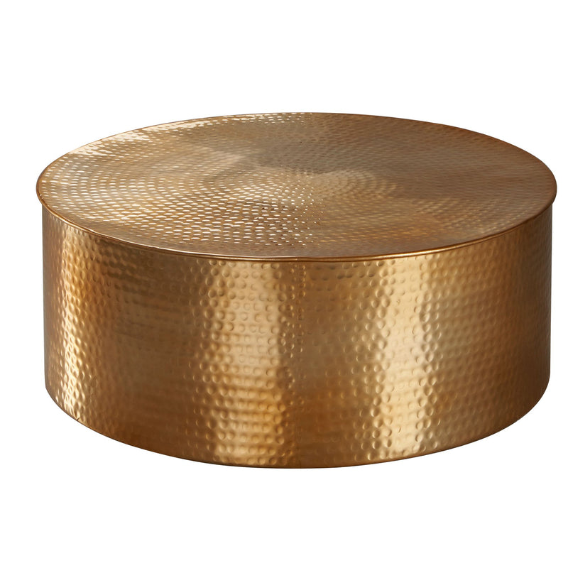 Couchtisch 75x31x75cm Aluminium Gold Orientalisch Rund Hammerschlag Modern