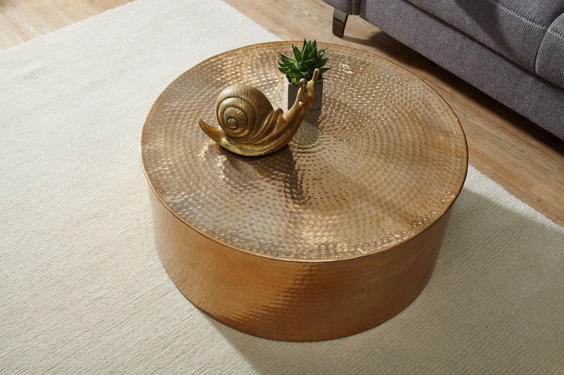 Couchtisch 75x31x75cm Aluminium Gold Orientalisch Rund Hammerschlag Modern