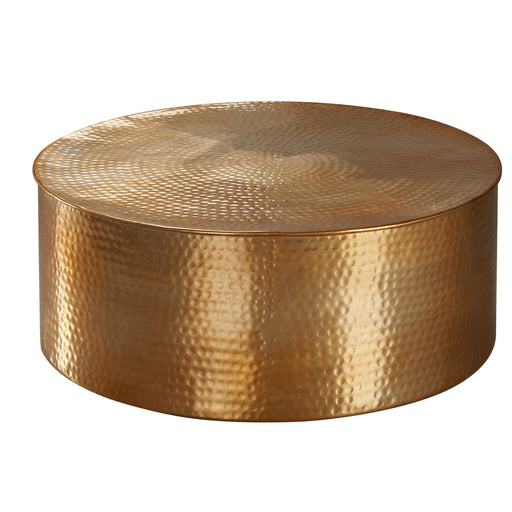 Couchtisch 75x31x75cm Aluminium Gold orientalisch mit gehämmerter Oberflächenstruktur, Gesamtansicht.