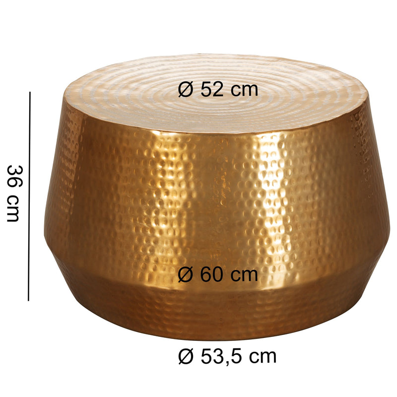 Couchtisch 60x36x60cm Aluminium Gold Orientalisch Rund Hammerschlag