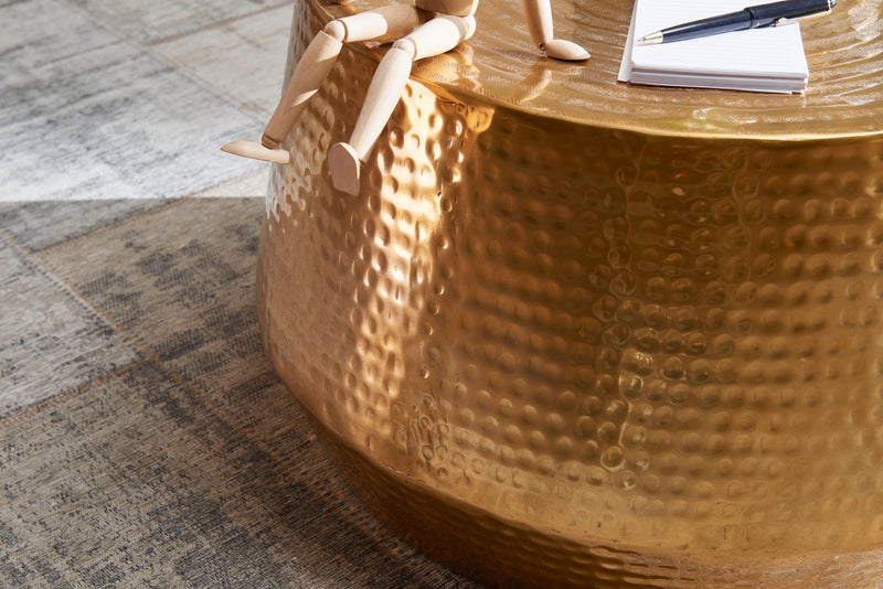 Couchtisch 60x36x60cm Aluminium Gold Orientalisch Rund Hammerschlag