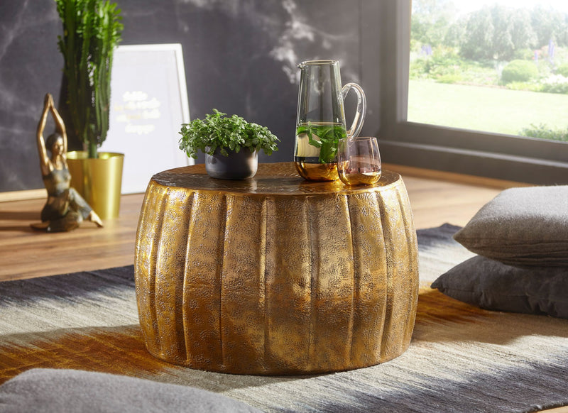 Couchtisch 60x36x60cm Aluminium Gold orientalisch rund modern Design